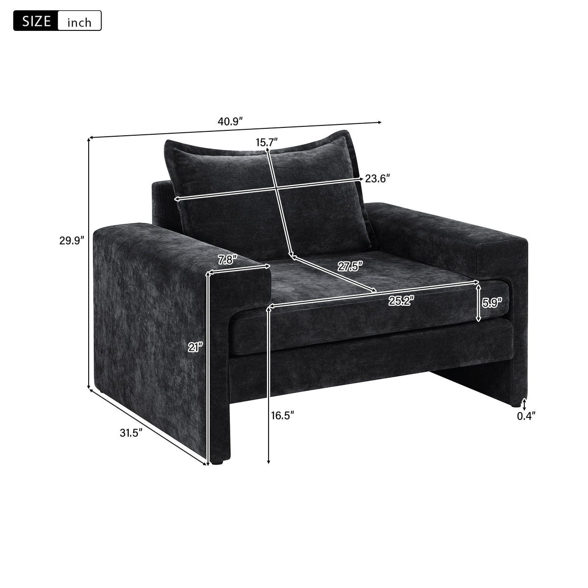 Upholstered Accent Chair With Wide Armrests And Ergonomic Back Support, photo 6 of 12