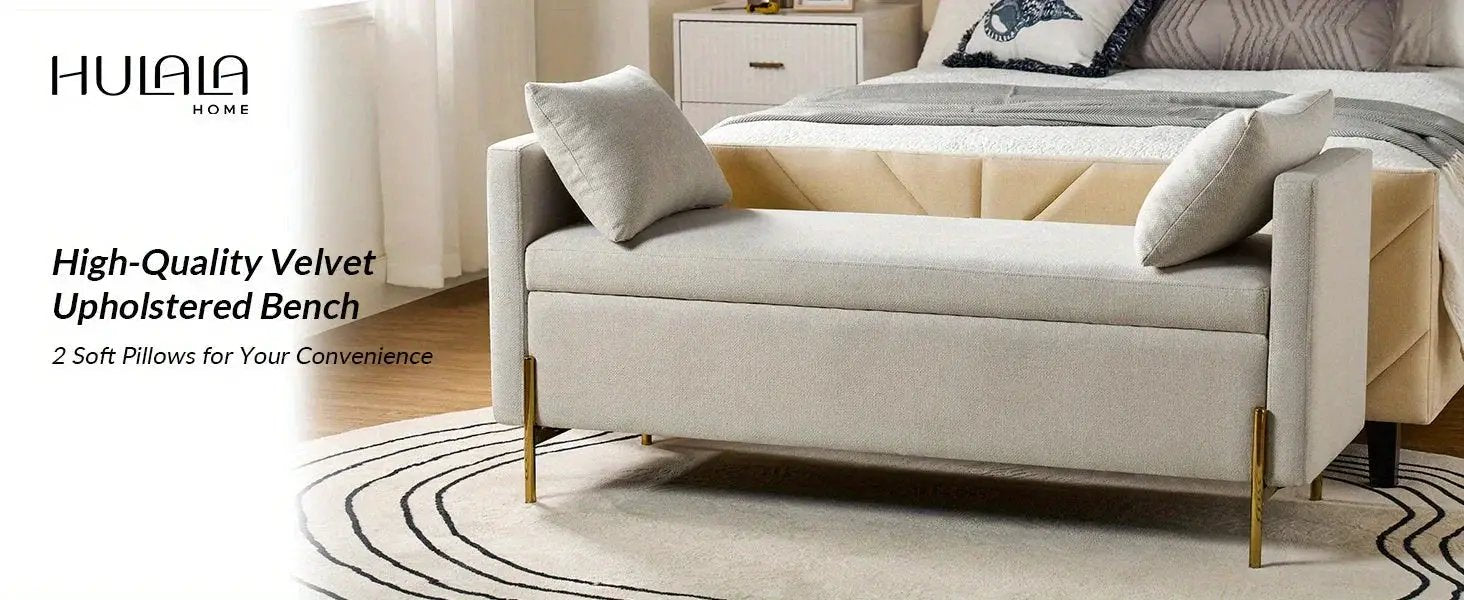 Upholstered Fabric Storage Ottoman Bench with Pillows by House Of Avana