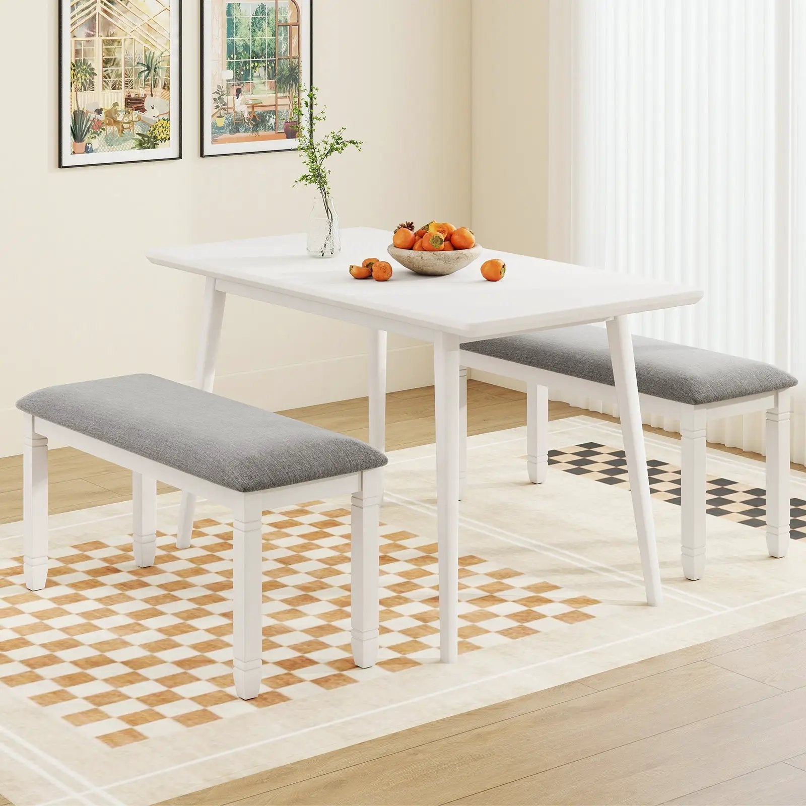 Upholstered Bedroom Bench with Padded Seat and Solid Wood Legs-Gray by DirectDeals