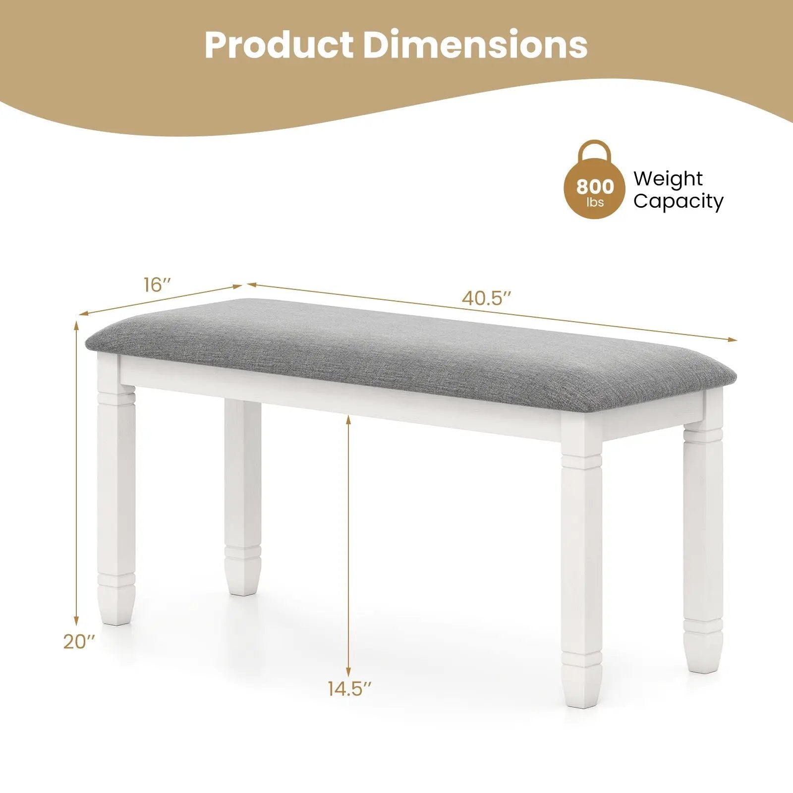 Upholstered Bedroom Bench with Padded Seat and Solid Wood Legs-Gray by DirectDeals