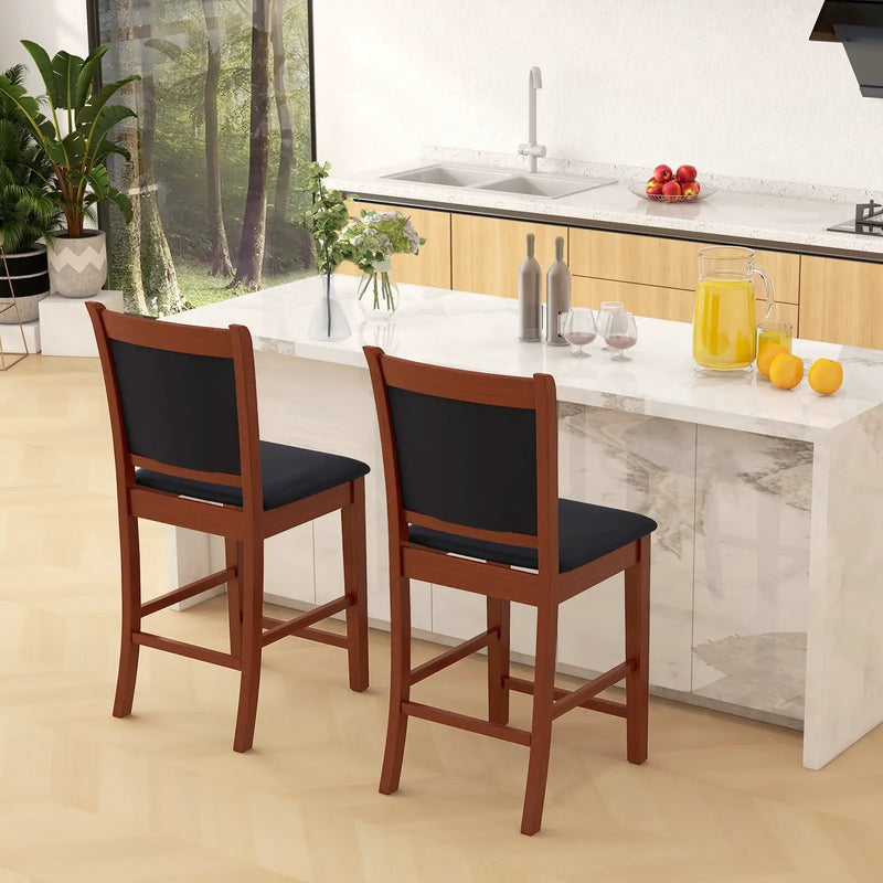 Upholstered Counter Stool Set of 2 with Solid Rubber Wood Frame-Brown by DirectDeals