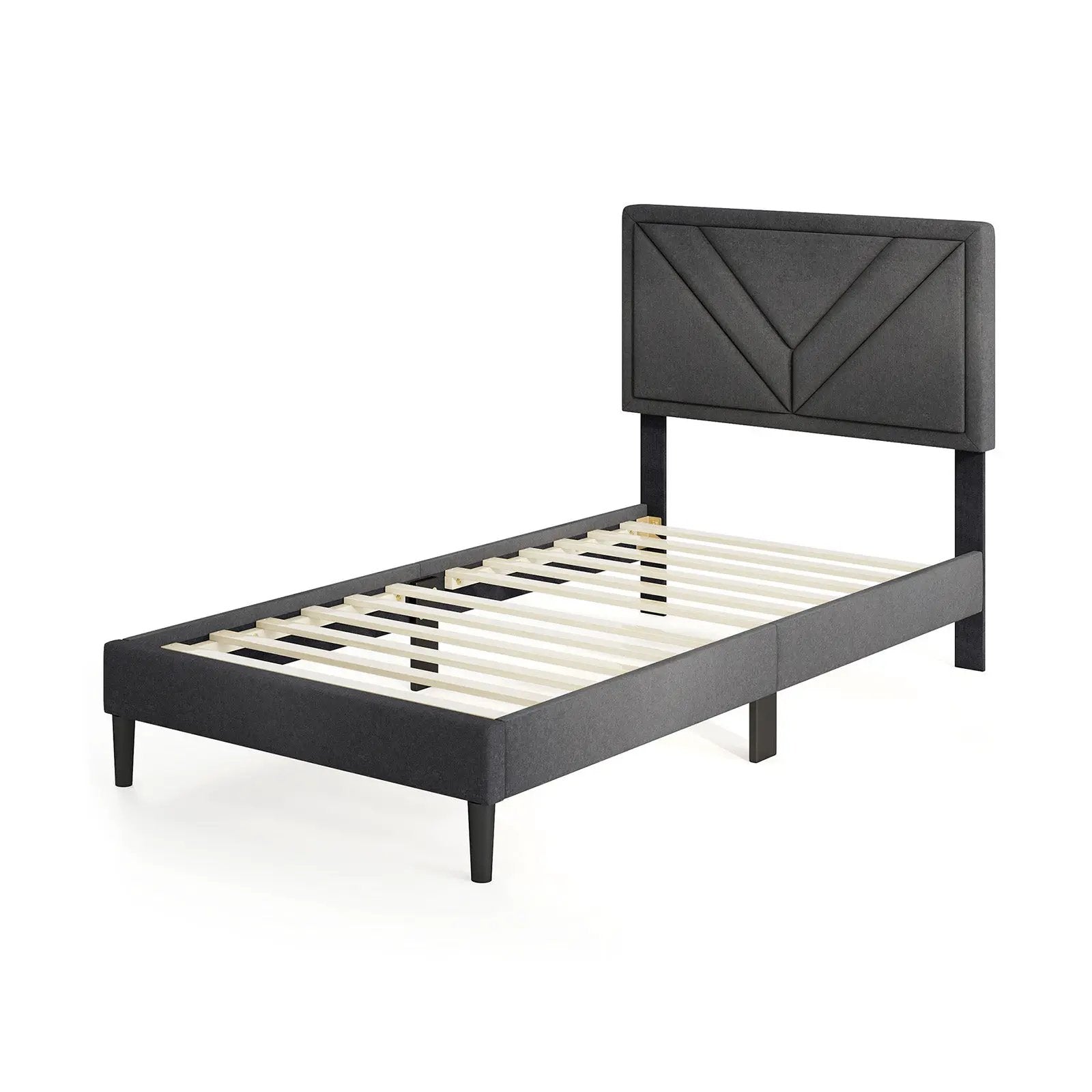 Upholstered Platform Bed with Tufted Headboard and Wooden Slats by DirectDeals