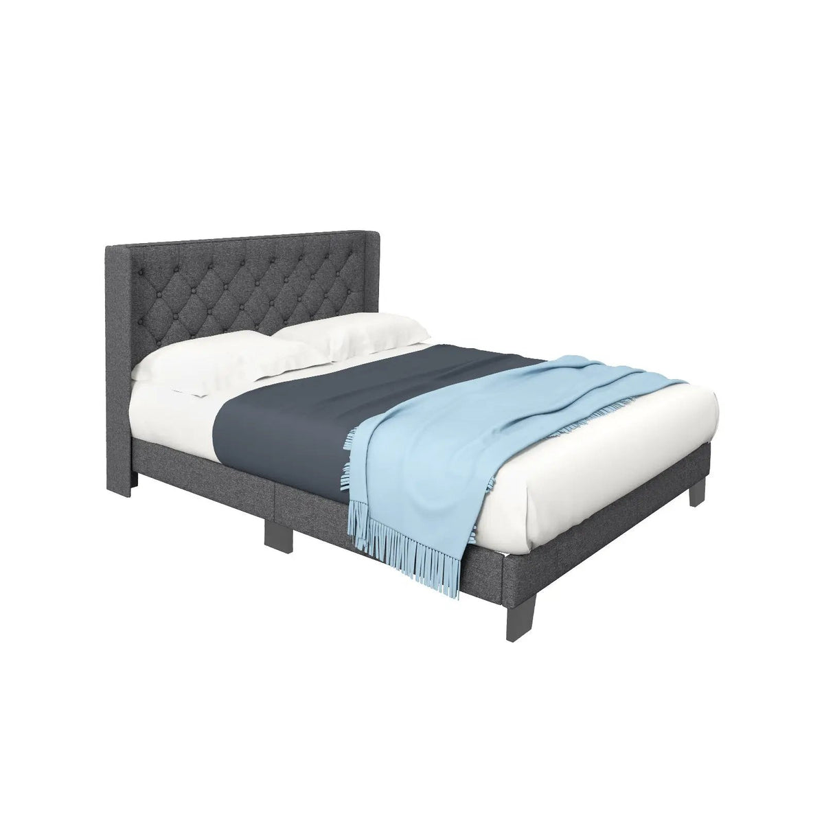 Twin/Full/Queen Size Upholstered Platform Bed with Button Tufted Headboard by DirectDeals