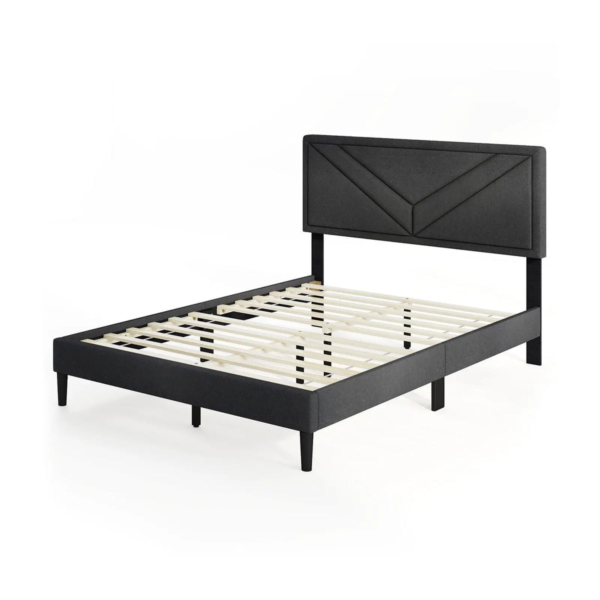 Upholstered Platform Bed with Tufted Headboard and Wooden Slats by DirectDeals