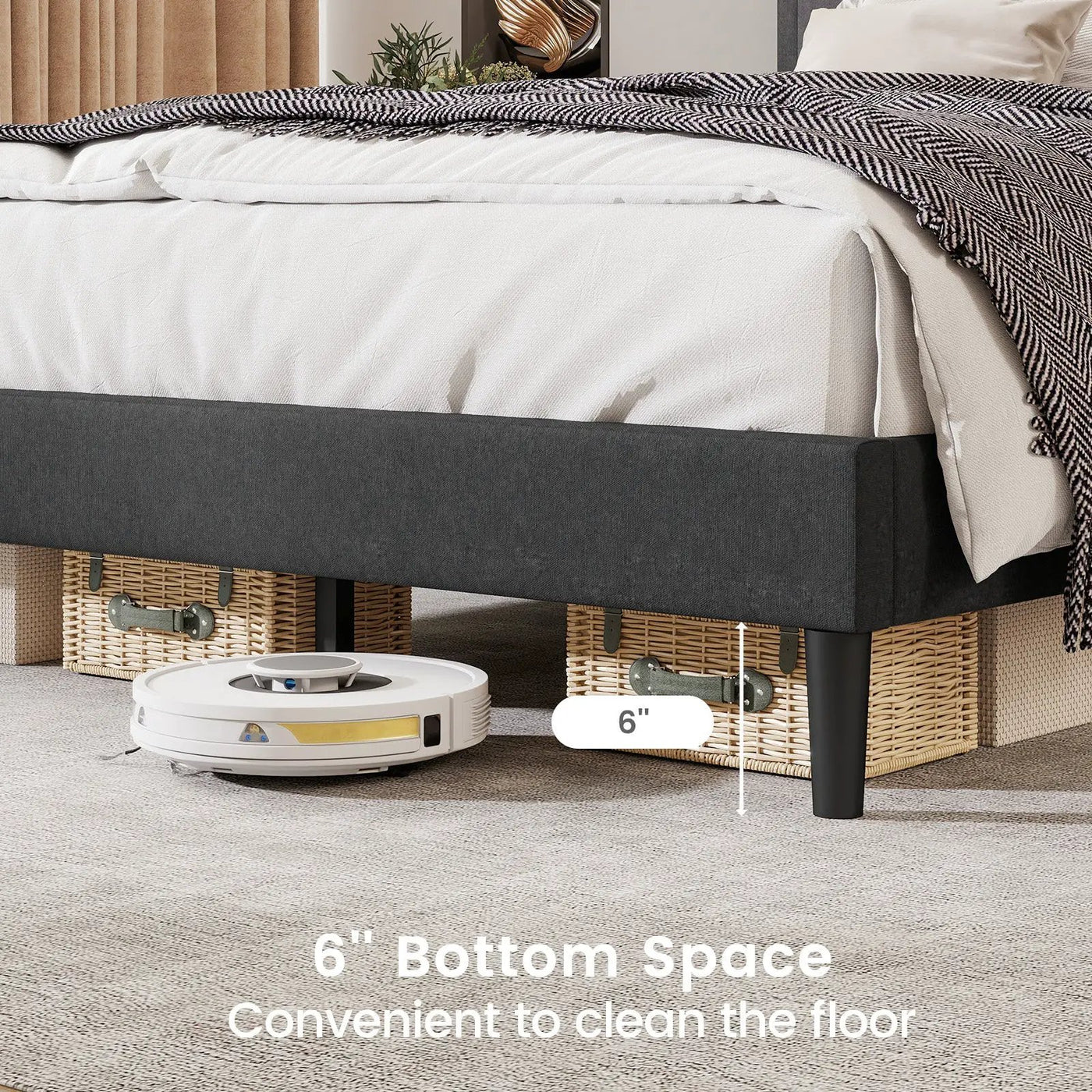 Upholstered Platform Bed with Tufted Headboard and Wooden Slats by DirectDeals