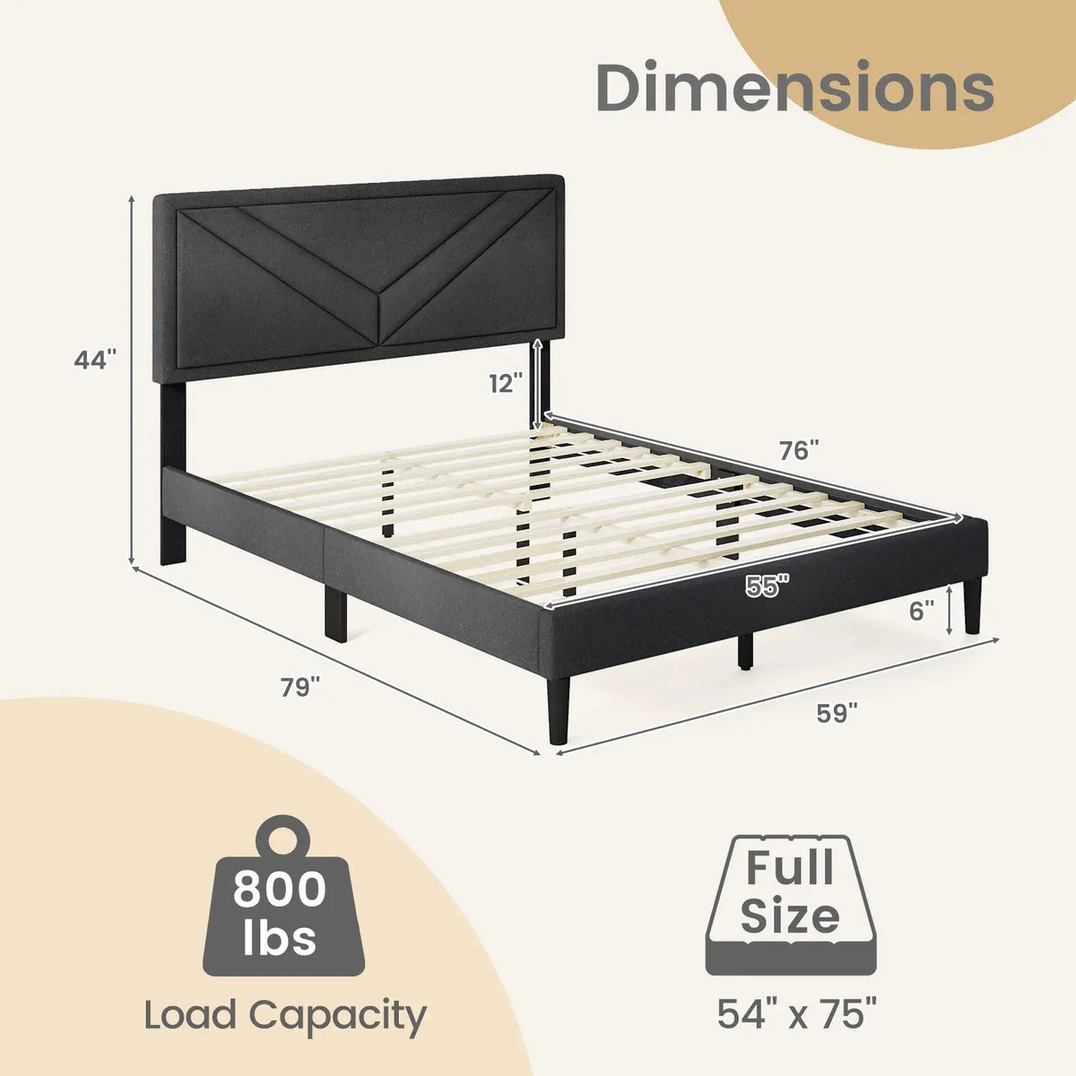 Upholstered Platform Bed with Tufted Headboard and Wooden Slats by DirectDeals