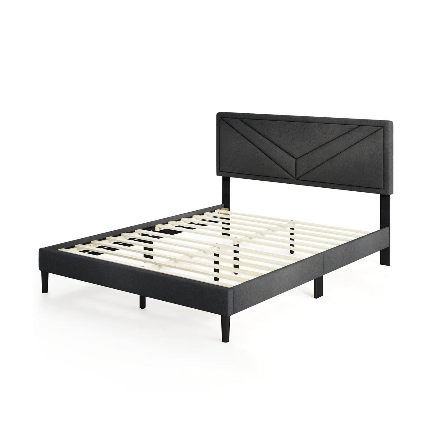 Upholstered Platform Bed with Tufted Headboard and Wooden Slats by DirectDeals