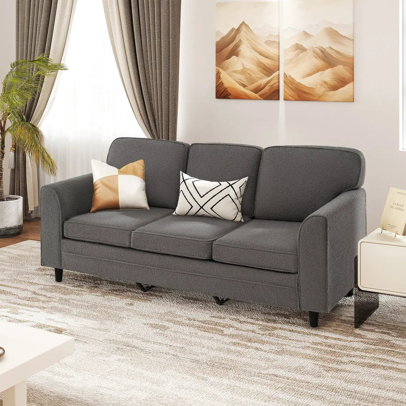 Upholstered Teddy Velvet 3-Seat Sofa with Comfy Back Pillows by DirectDeals
