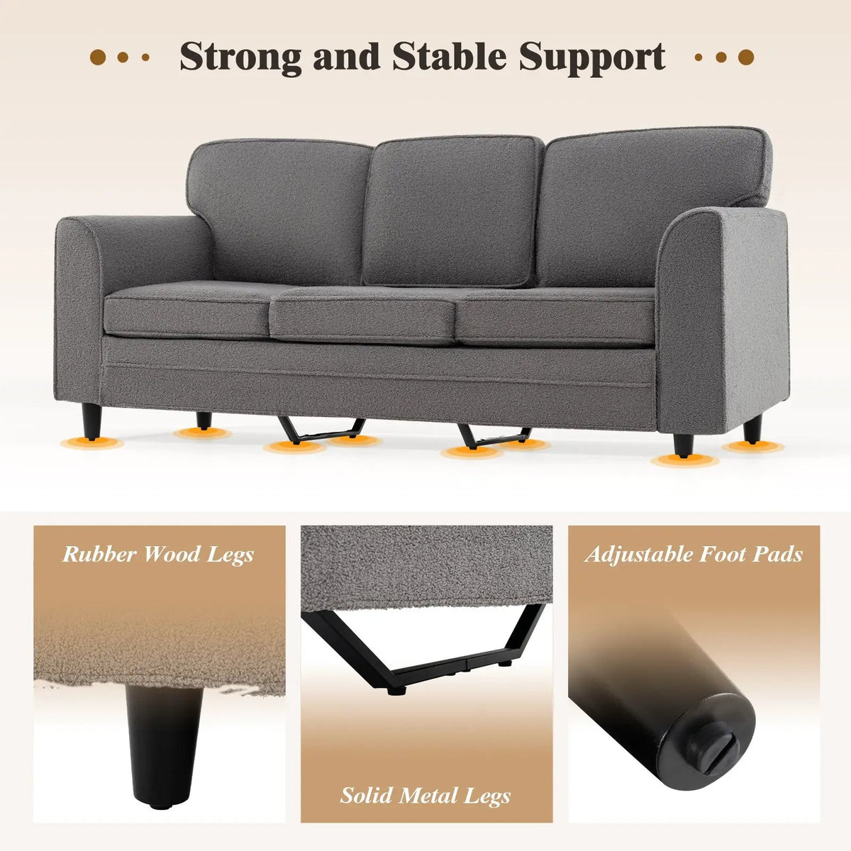 Upholstered Teddy Velvet 3-Seat Sofa with Comfy Back Pillows by DirectDeals