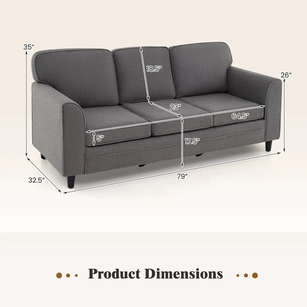 Upholstered Teddy Velvet 3-Seat Sofa with Comfy Back Pillows by DirectDeals