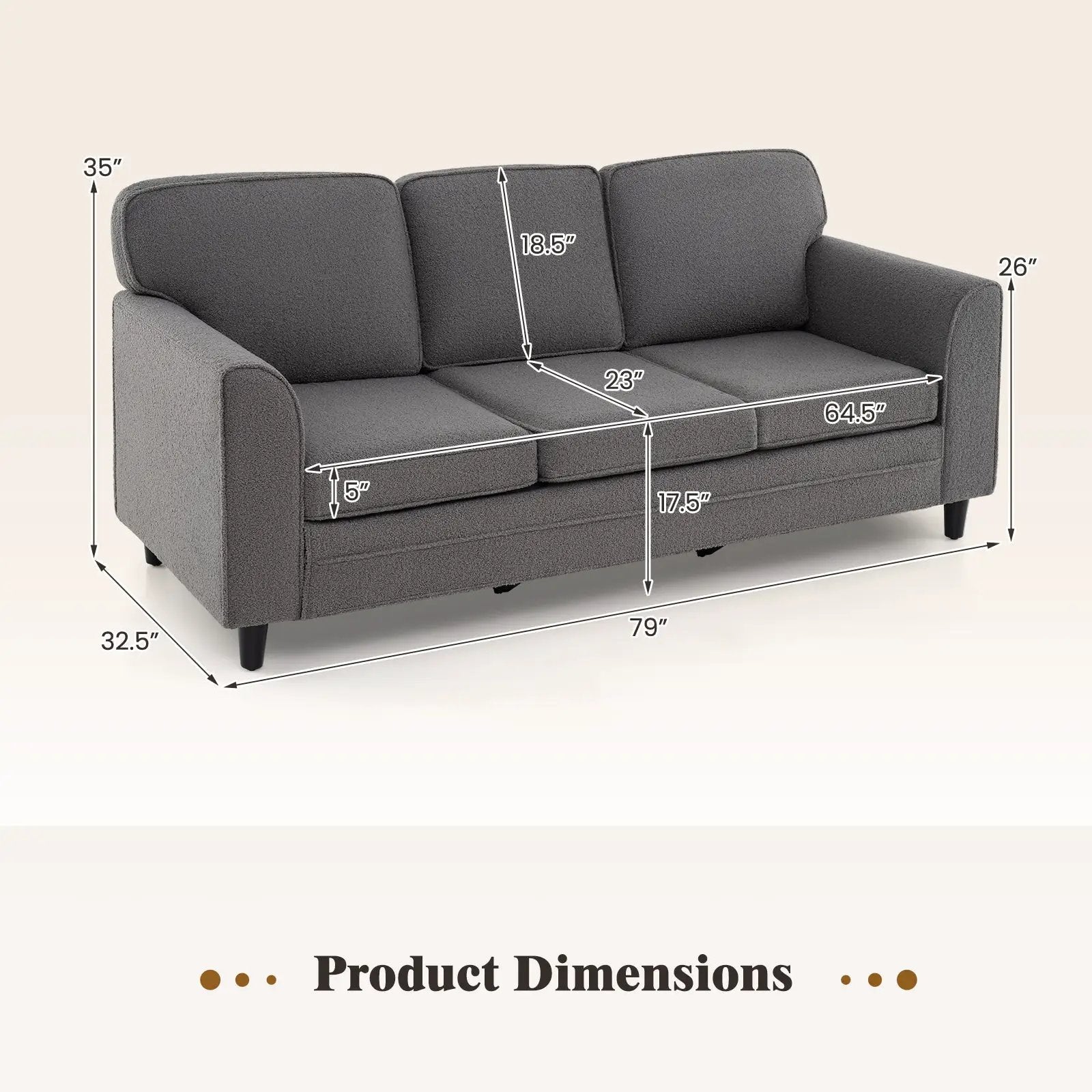 Upholstered Teddy Velvet 3-Seat Sofa with Comfy Back Pillows by DirectDeals