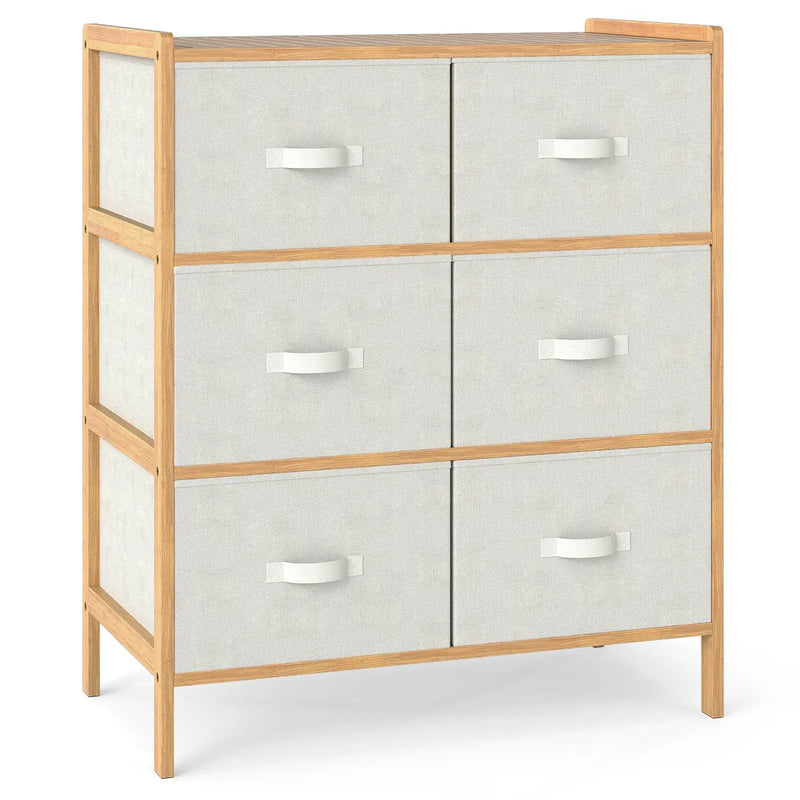 Fabric Dresser with 6 Drawers with 6 Folding Fabric Bins for Bedroom Living Room-Natural by DirectDeals