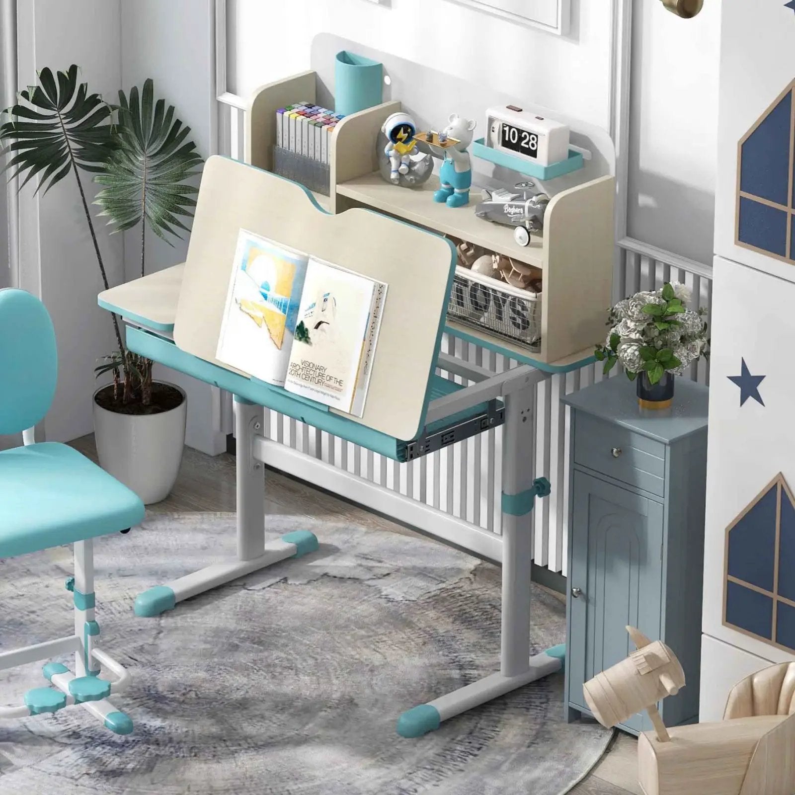 Kid's Room Bundle: Kids Study Desk and Wooden Cabinet by DirectDeals