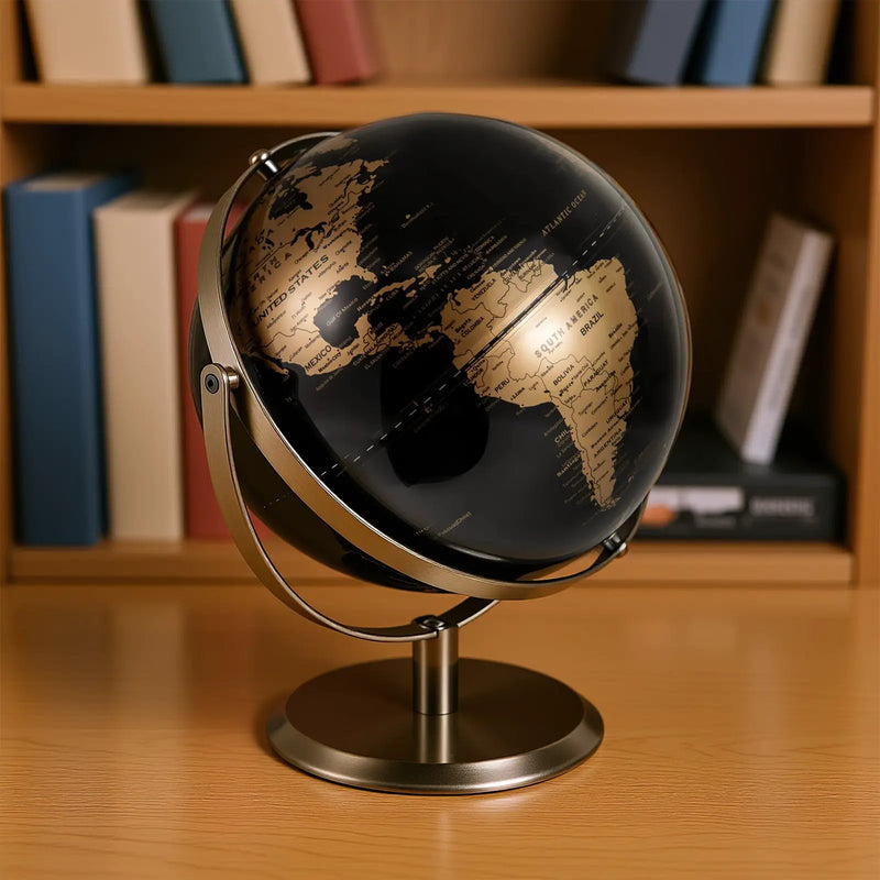 9-Inch Metallic Black World Globe with Metal Stand-Golden by DirectDeals