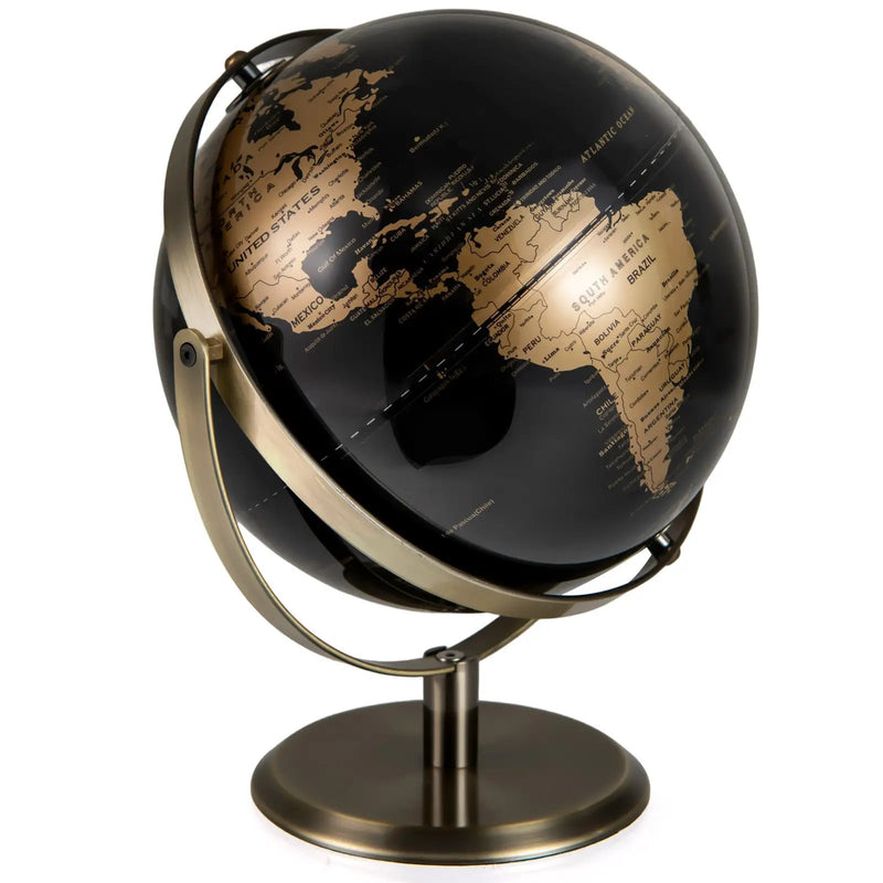 9-Inch Metallic Black World Globe with Metal Stand-Golden by DirectDeals
