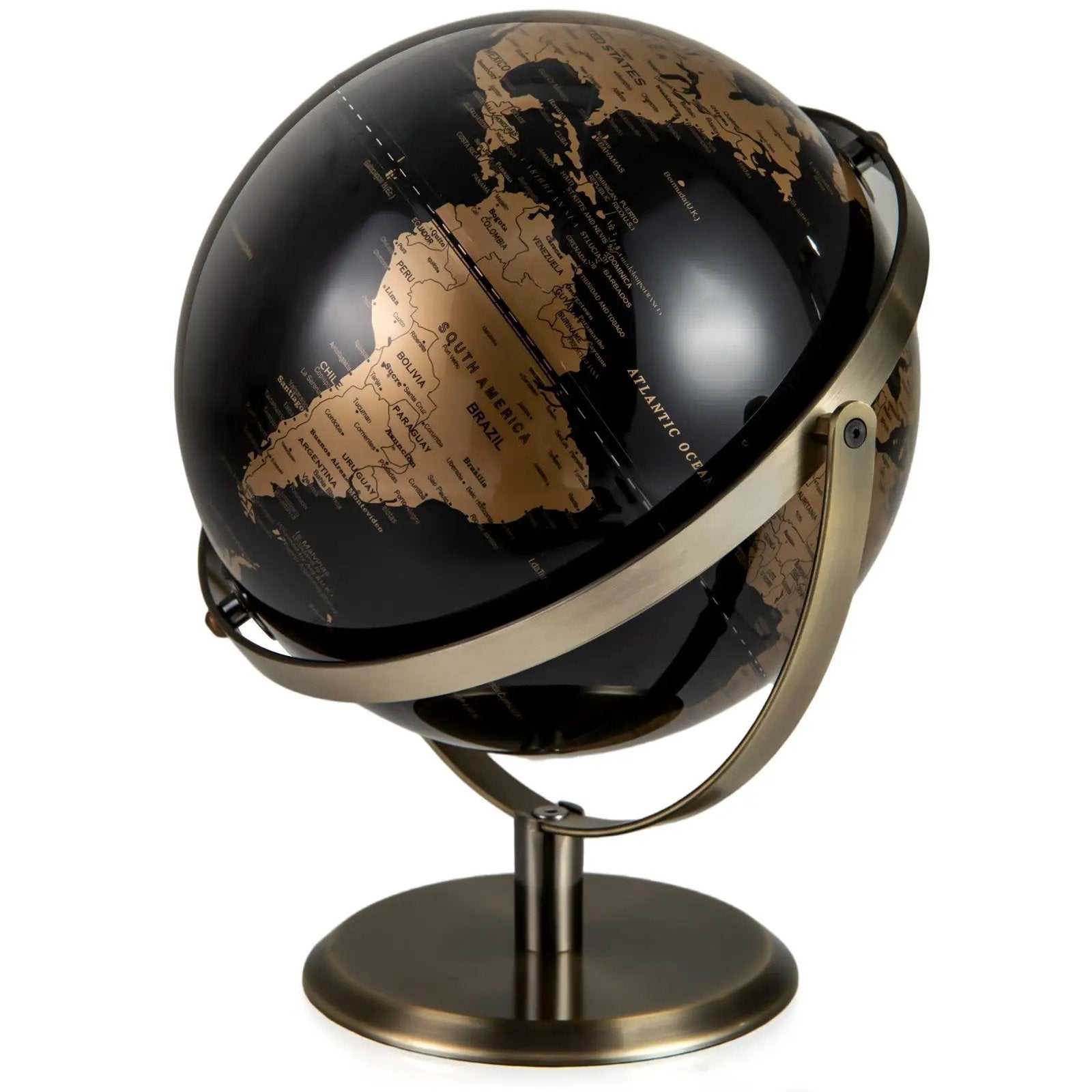 9-Inch Metallic Black World Globe with Metal Stand-Golden by DirectDeals