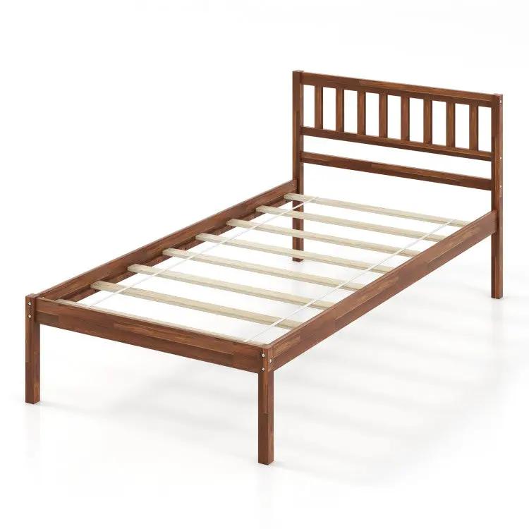 3-Piece Bedroom Bundle: Twin Size Wood Bed Frame + Dining Bench 2/3 Person Entryway Shoe Bench + Rattan Nightstand End Table by DirectDeals