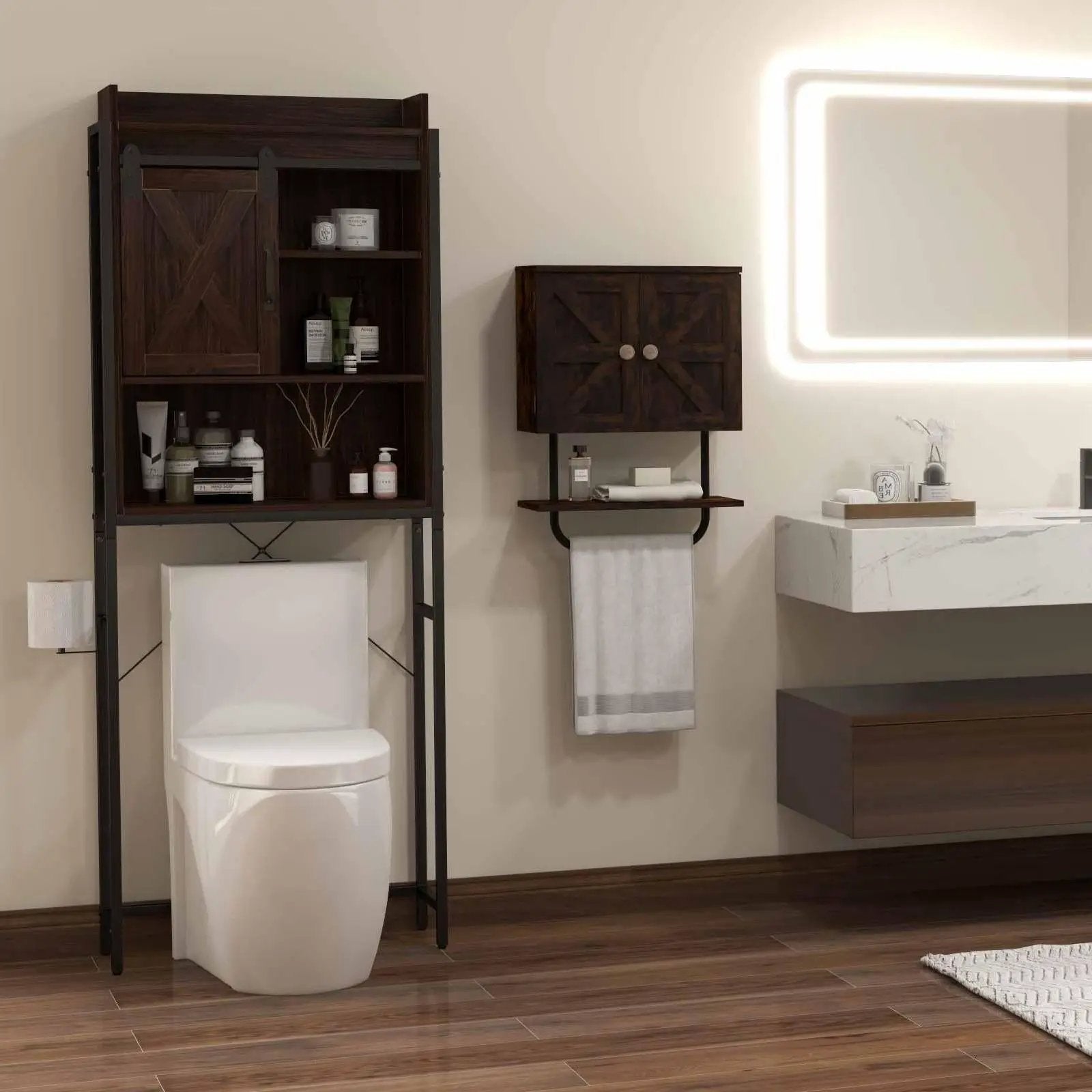 2-Piece Bathroom Storage Bundle: Over-the-Toilet Cabinet + Tall Corner Shelf by DirectDeals