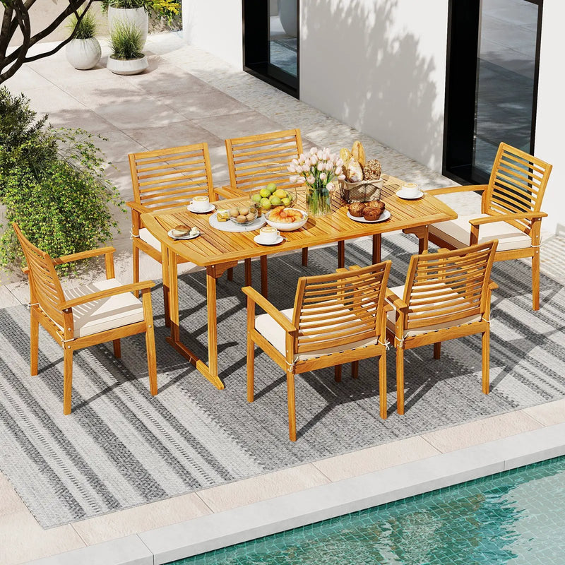 Acacia Wood 7-Piece Patio Dining Set with Umbrella Hole by DirectDeals