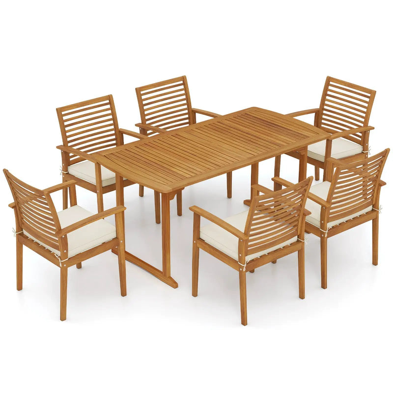 Acacia Wood 7-Piece Patio Dining Set with Umbrella Hole by DirectDeals
