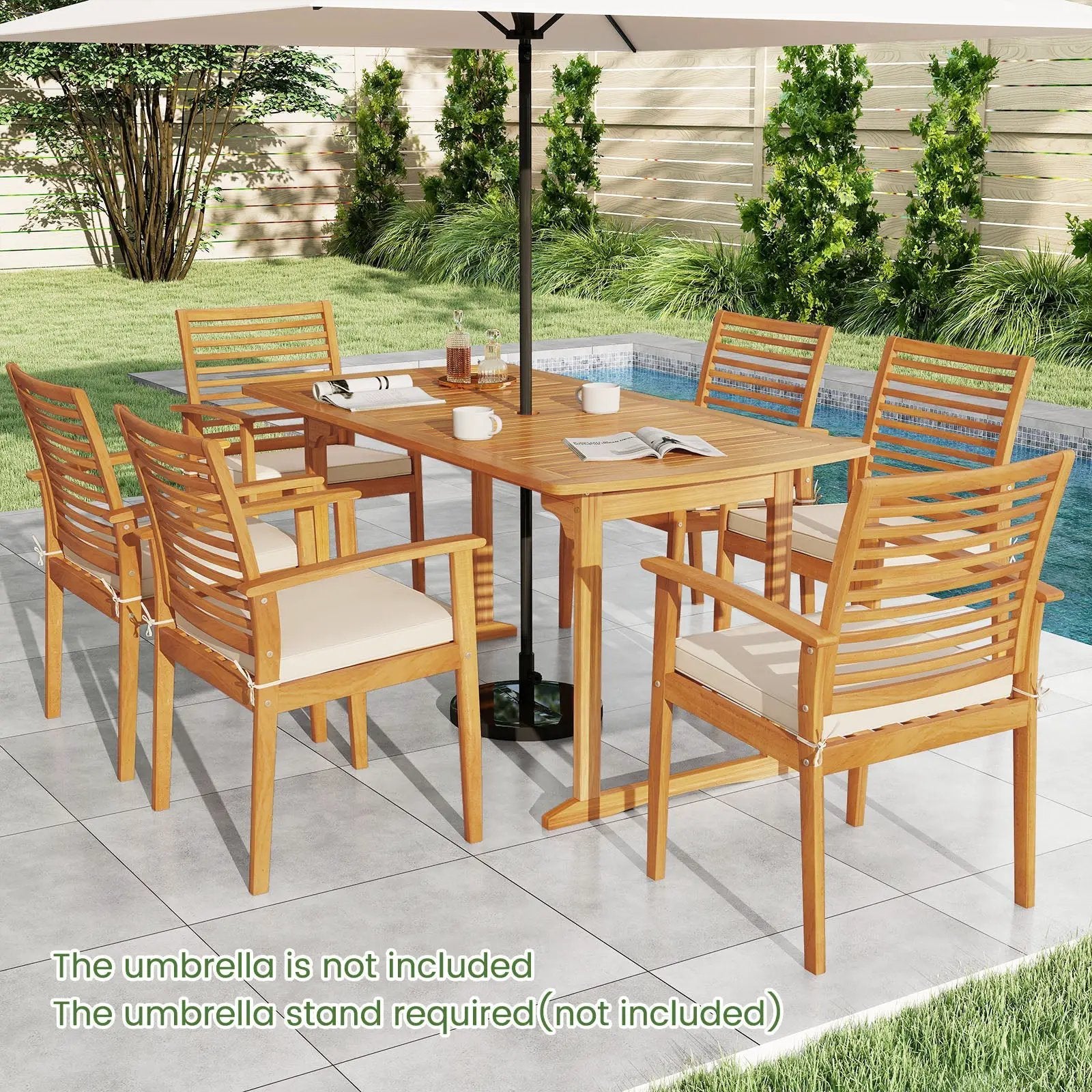 Acacia Wood 7-Piece Patio Dining Set with Umbrella Hole by DirectDeals
