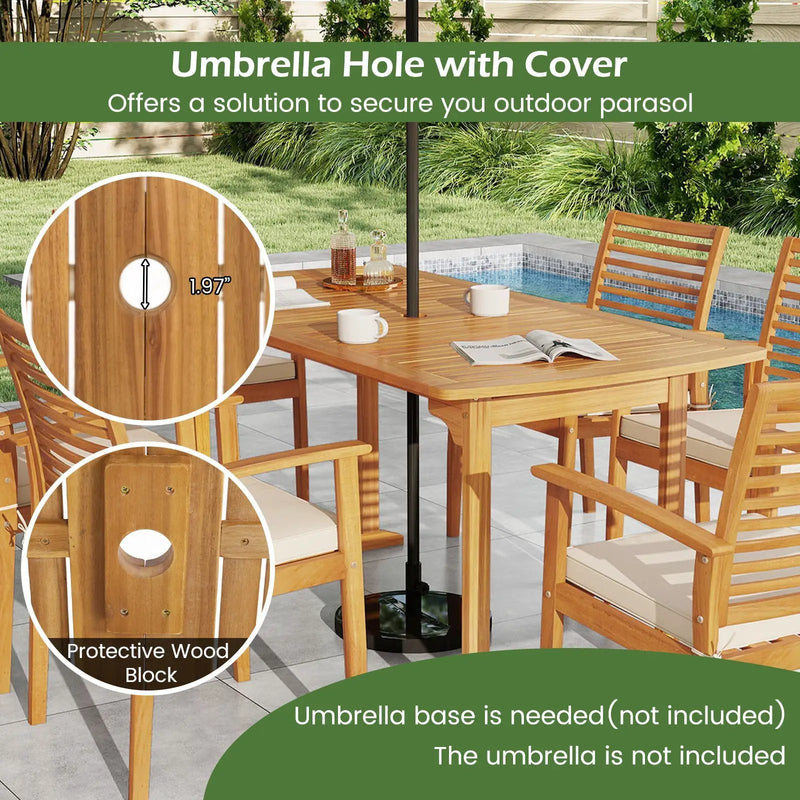 Acacia Wood 7-Piece Patio Dining Set with Umbrella Hole by DirectDeals