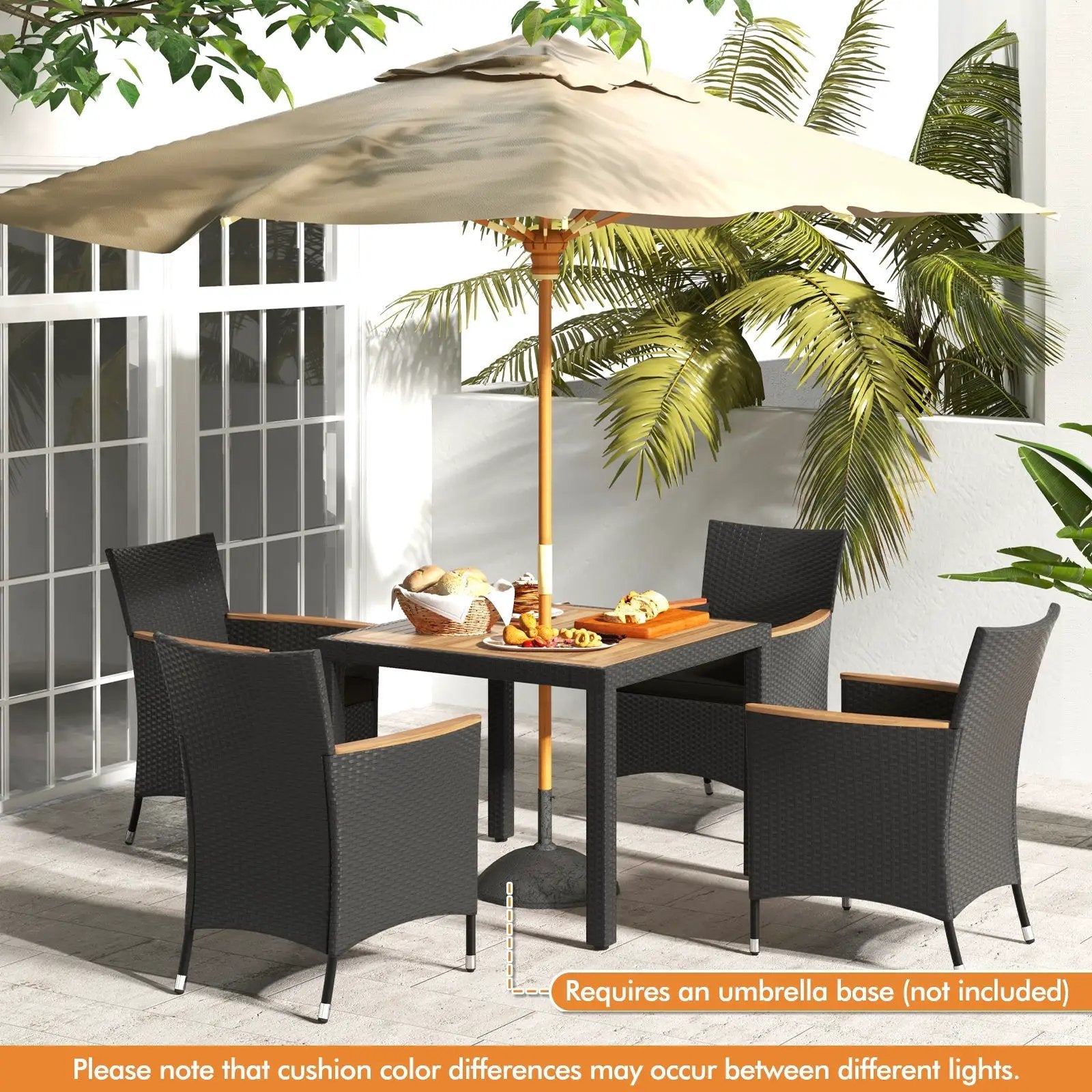 5 Pieces Patio Dining Table Set for 4 with Umbrella Hole by DirectDeals