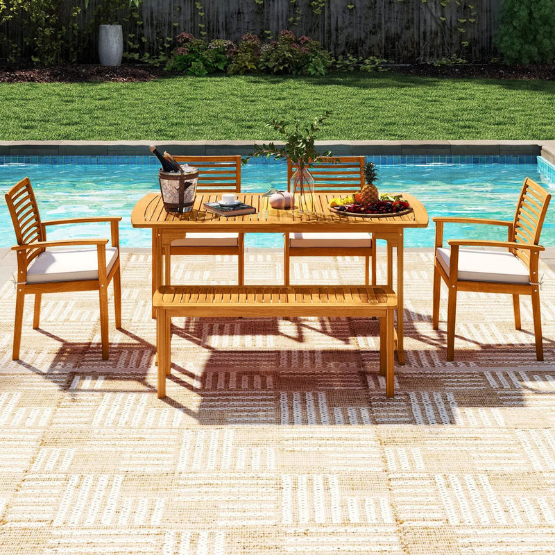 6 Pieces Outdoor Acacia Wood Dining Set with Umbrella Hole by DirectDeals