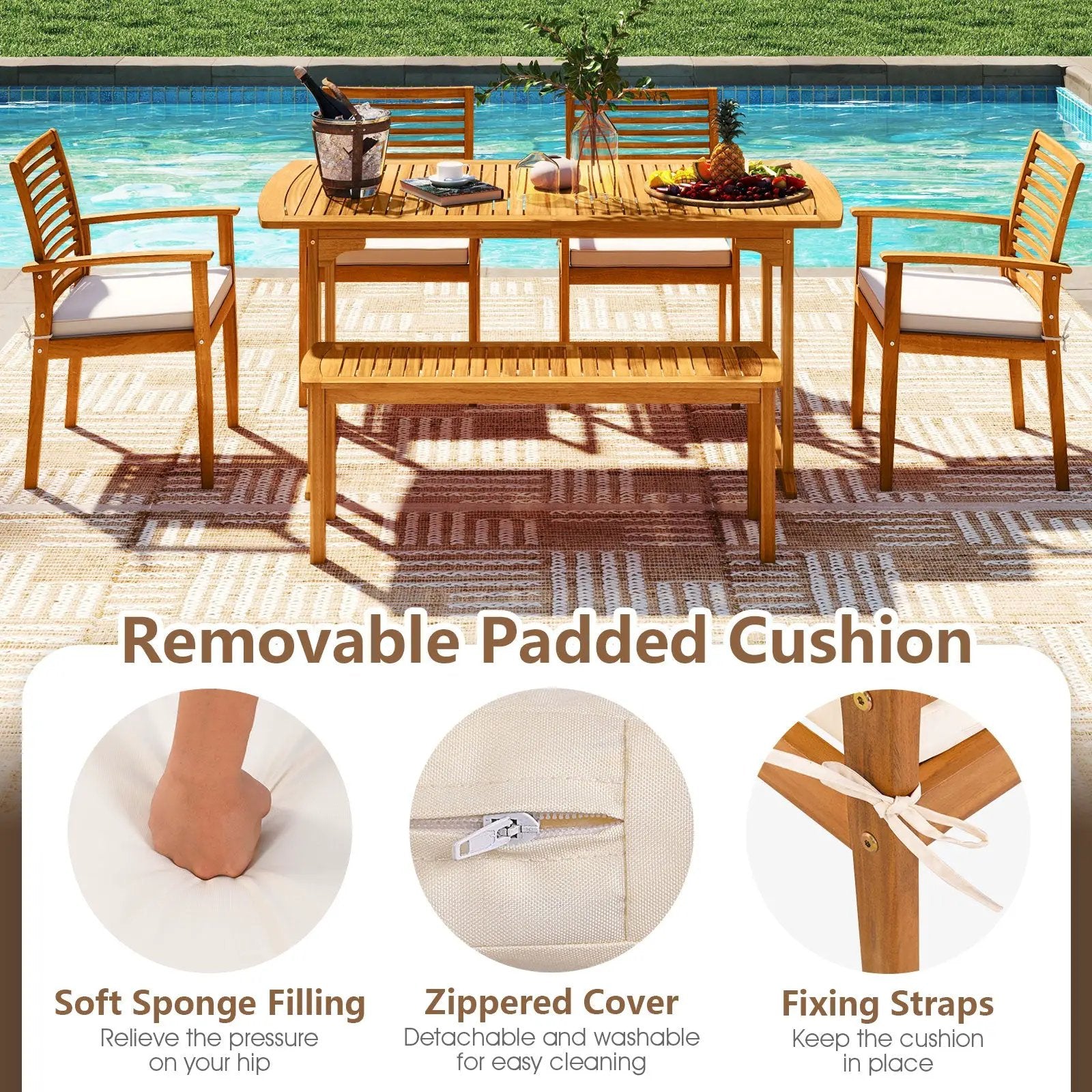 6 Pieces Outdoor Acacia Wood Dining Set with Umbrella Hole by DirectDeals