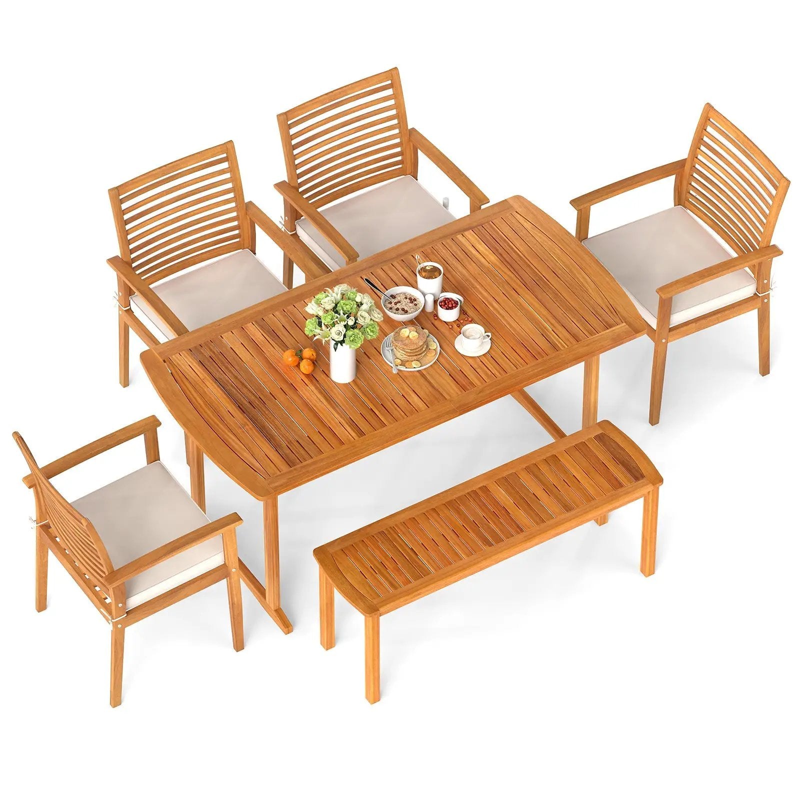 6 Pieces Outdoor Acacia Wood Dining Set with Umbrella Hole by DirectDeals