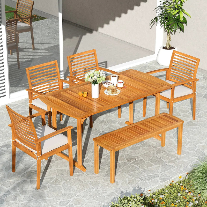 6 Pieces Outdoor Acacia Wood Dining Set with Umbrella Hole by DirectDeals
