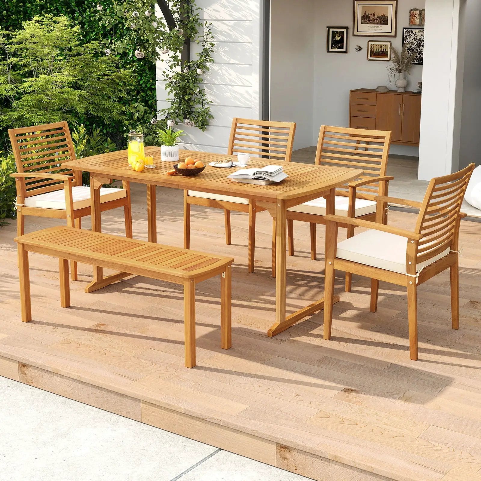 6 Pieces Outdoor Acacia Wood Dining Set with Umbrella Hole by DirectDeals