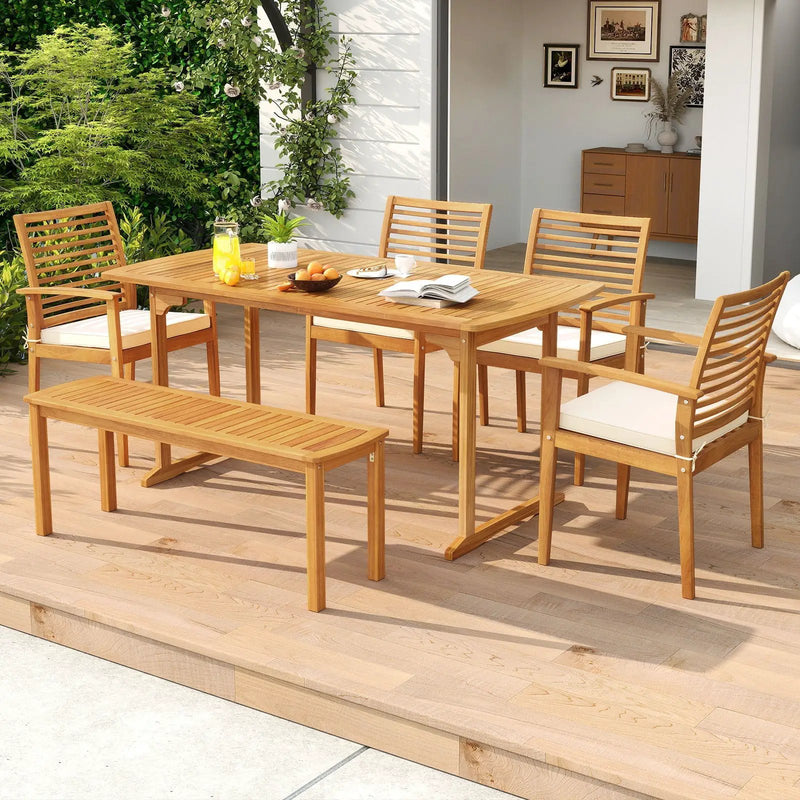 6 Pieces Outdoor Acacia Wood Dining Set with Umbrella Hole by DirectDeals