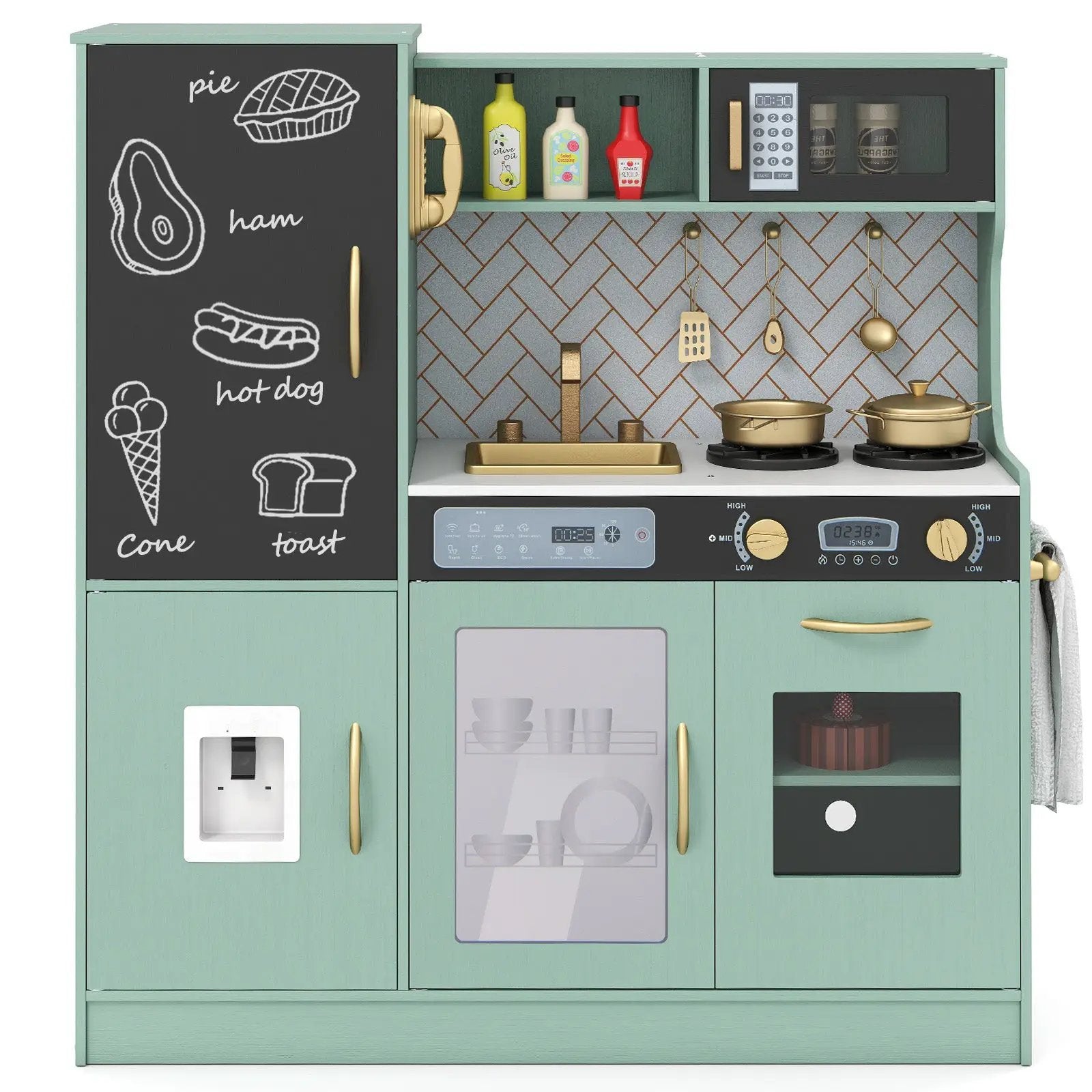 Pretend Play Kitchen with Utensils for Kids Aged 3+-White by DirectDeals