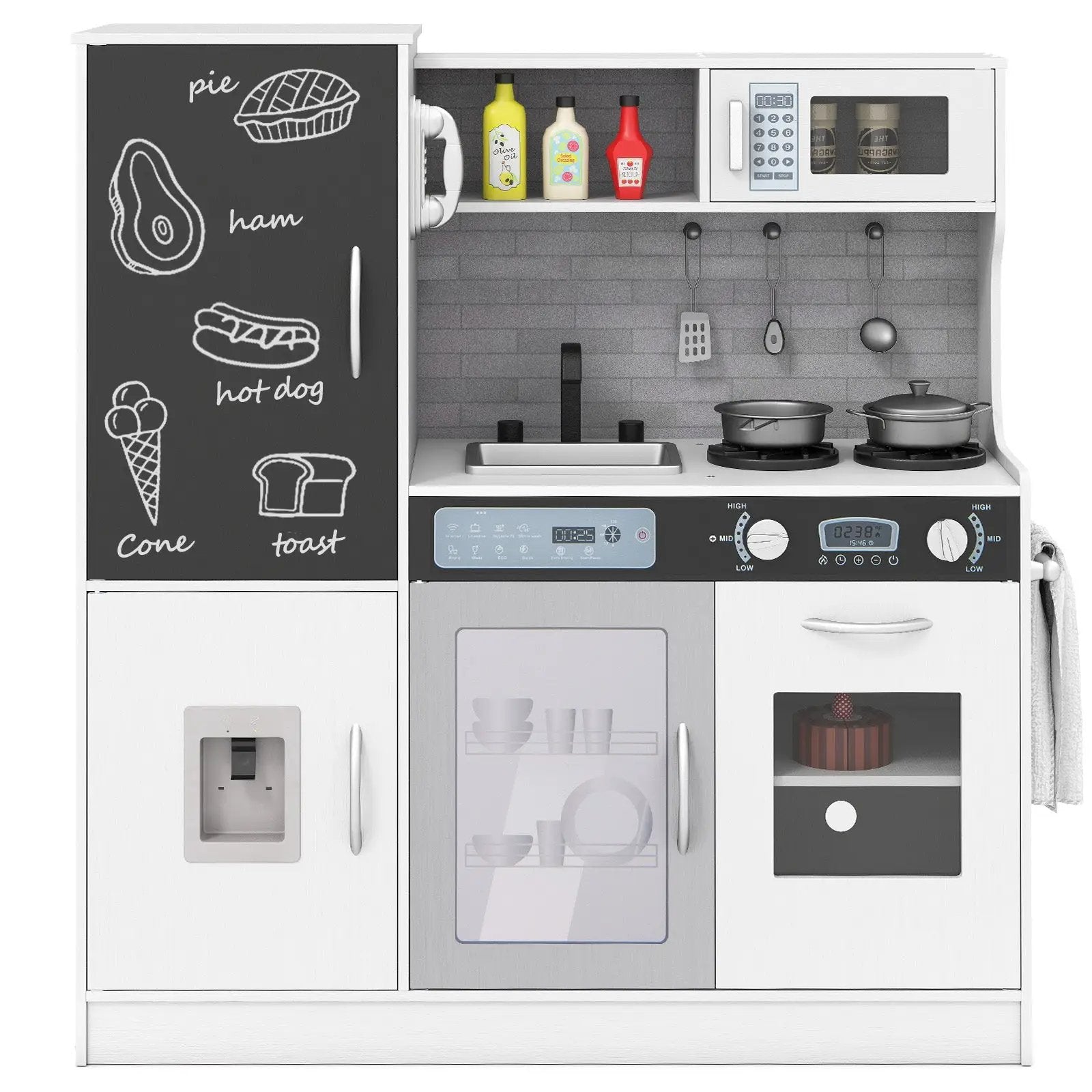 Pretend Play Kitchen with Utensils for Kids Aged 3+-White by DirectDeals