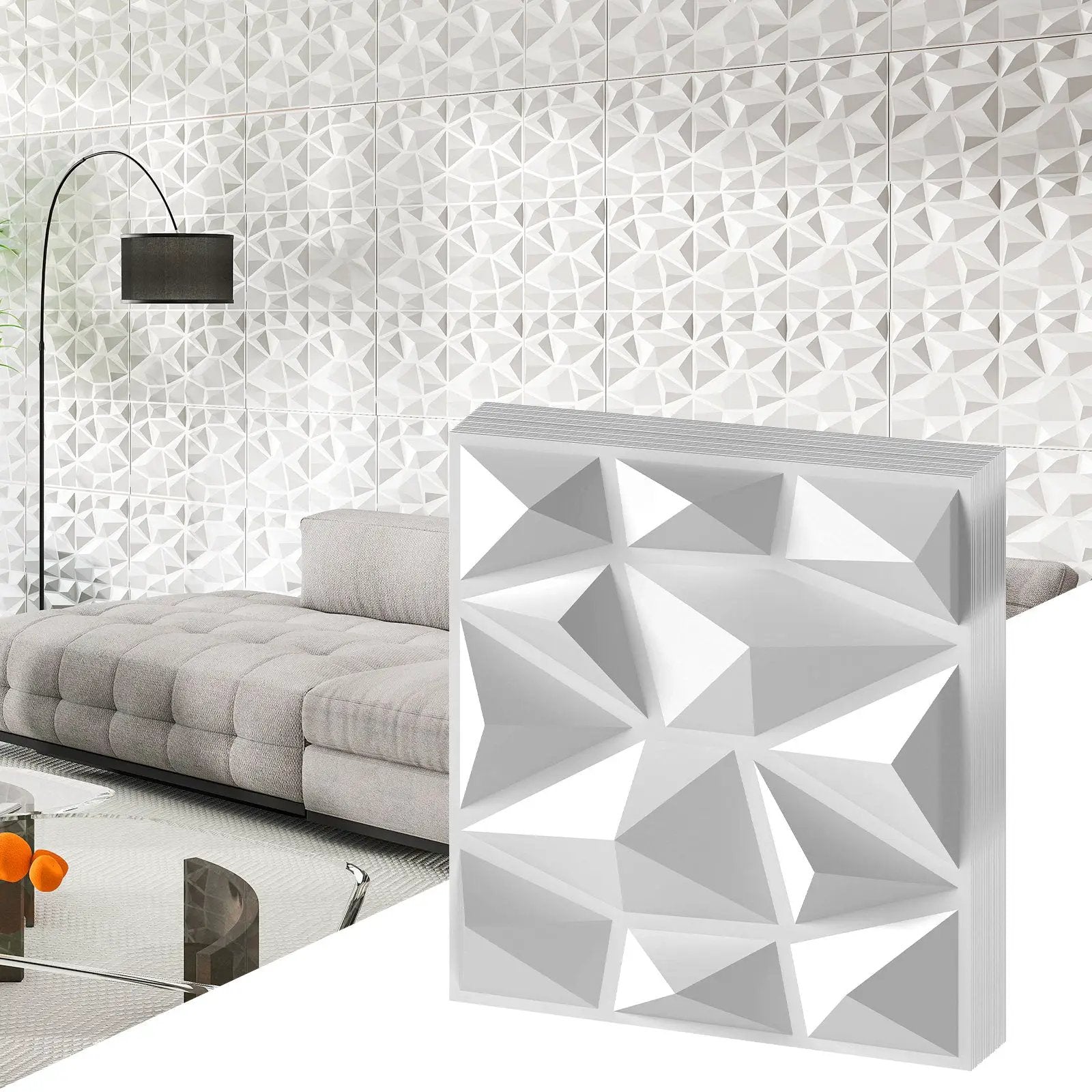 50-Pack 3D Wall Panels PVC Interior Wall Decoration with Diamond Accent-White by DirectDeals