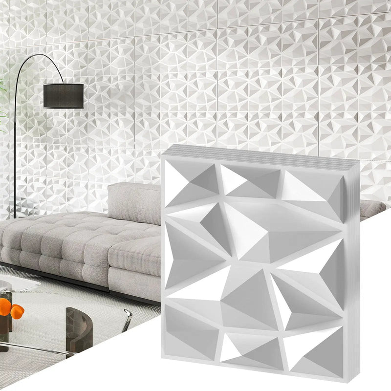 50-Pack 3D Wall Panels PVC Interior Wall Decoration with Diamond Accent-White by DirectDeals