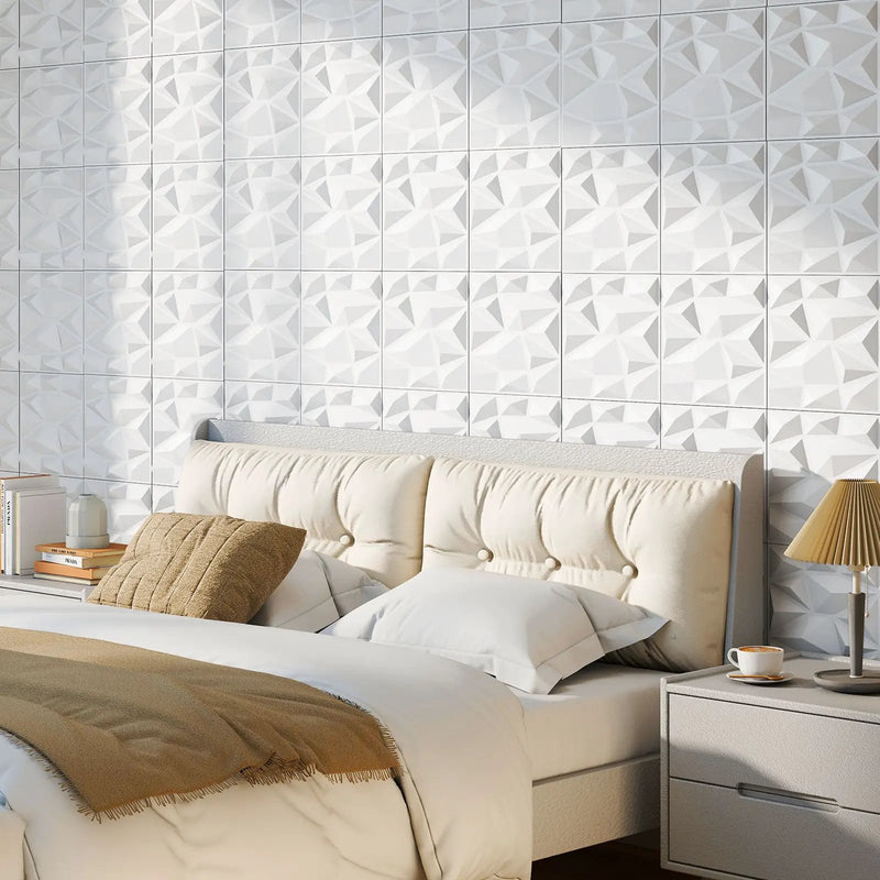 50-Pack 3D Wall Panels PVC Interior Wall Decoration with Diamond Accent-White by DirectDeals