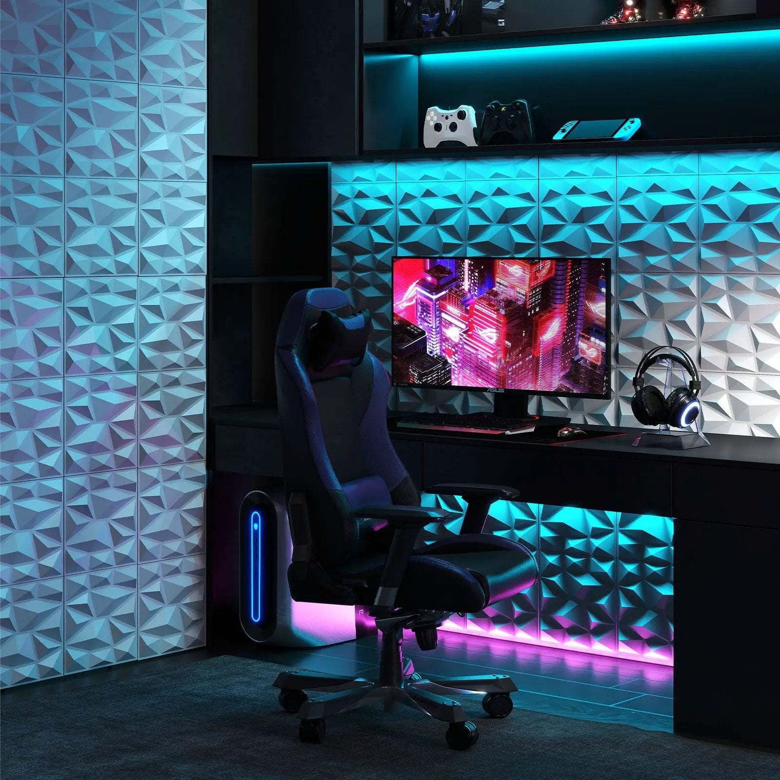 50-Pack 3D Wall Panels PVC Interior Wall Decoration with Diamond Accent-White by DirectDeals