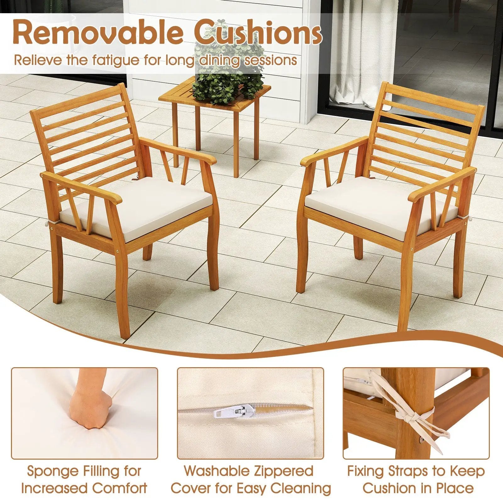 7 Pieces Acacia Wood Patio Dining Set with 1.97 Inch Umbrella Hole and Padded Cushions by DirectDeals