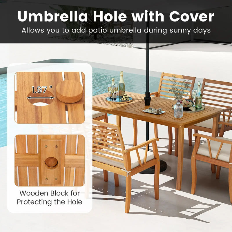 7 Pieces Acacia Wood Patio Dining Set with 1.97 Inch Umbrella Hole and Padded Cushions by DirectDeals
