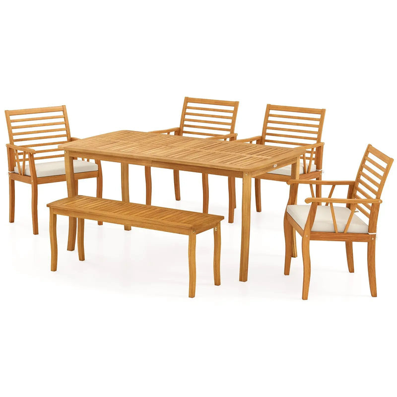 Acacia Wood Outdoor Table and Bench Chairs Set with 1.97 Inch Umbrella Hole by DirectDeals