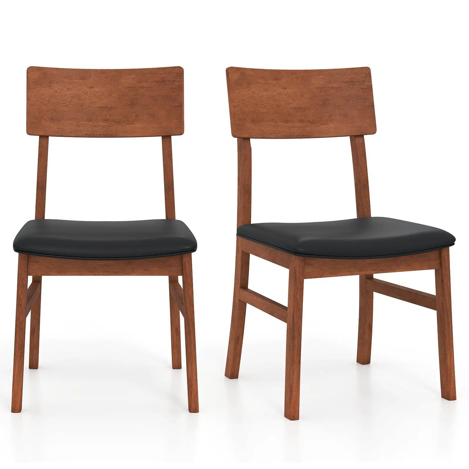 Dining Chairs Set of 2 with Rubber Wood Legs and Faux Leather Upholstered Seat-Black by DirectDeals