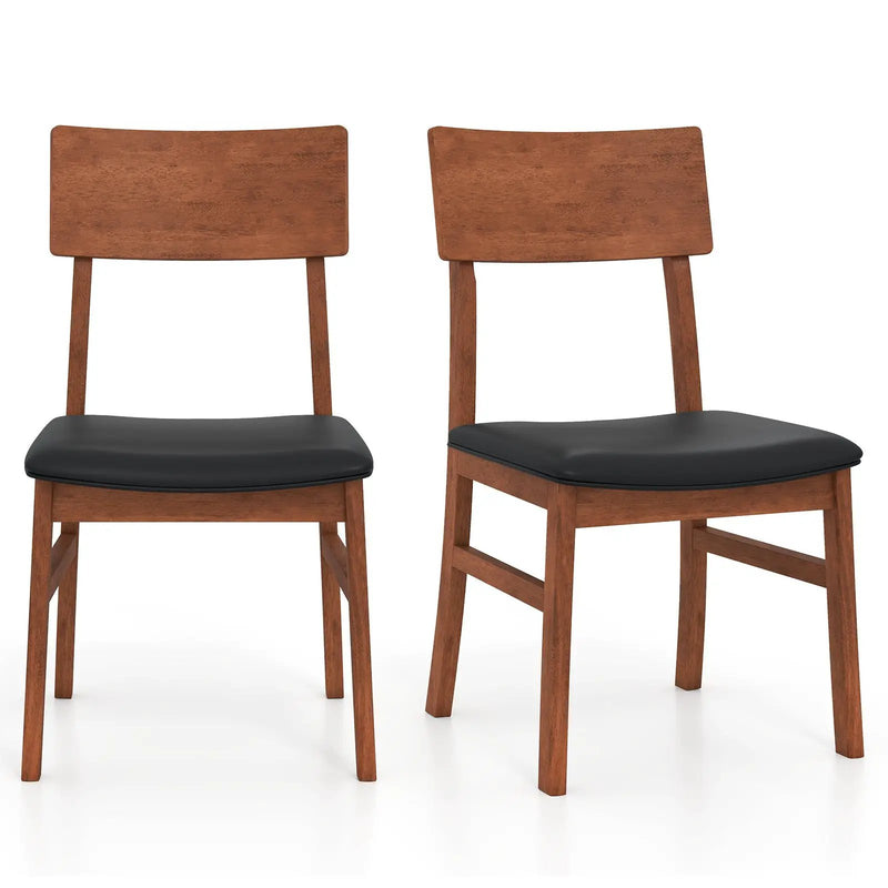 Dining Chairs Set of 2 with Rubber Wood Legs and Faux Leather Upholstered Seat-Black by DirectDeals