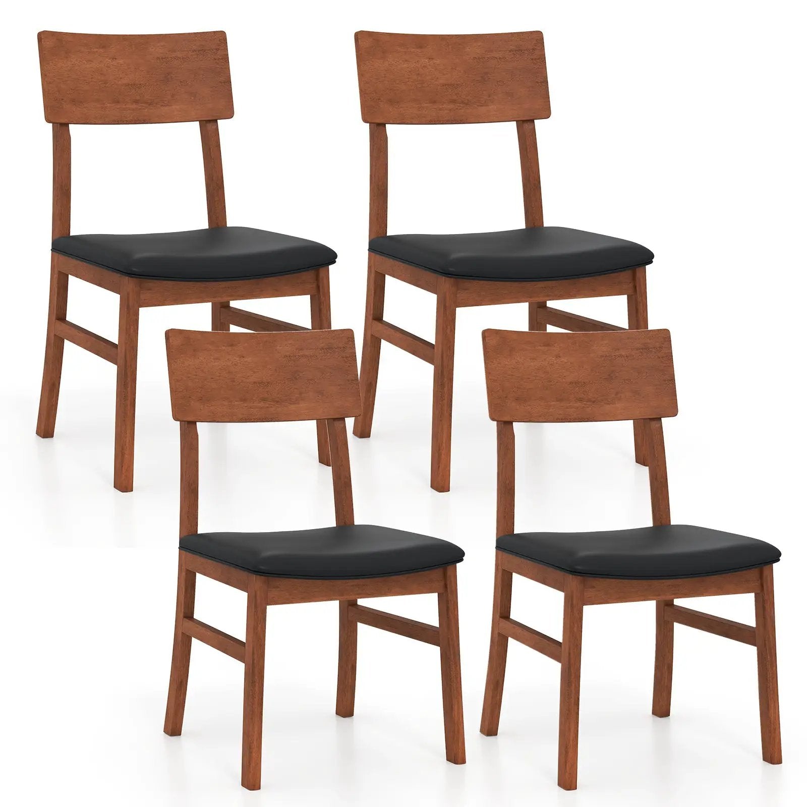 Dining Chairs Set of 2 with Rubber Wood Legs and Faux Leather Upholstered Seat-Black by DirectDeals