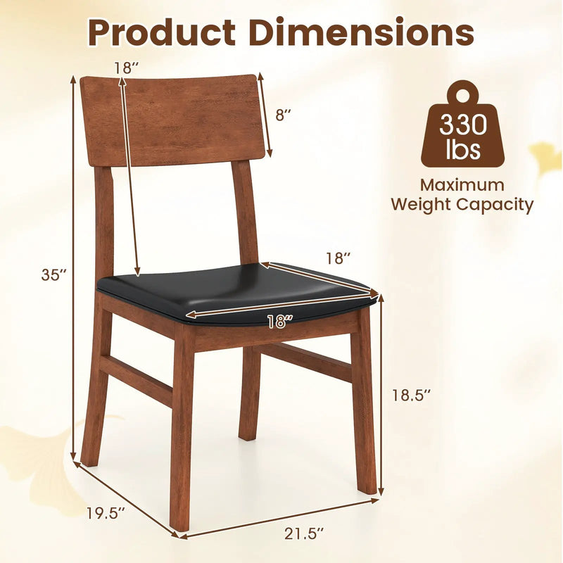 Dining Chairs Set of 2 with Rubber Wood Legs and Faux Leather Upholstered Seat-Black by DirectDeals