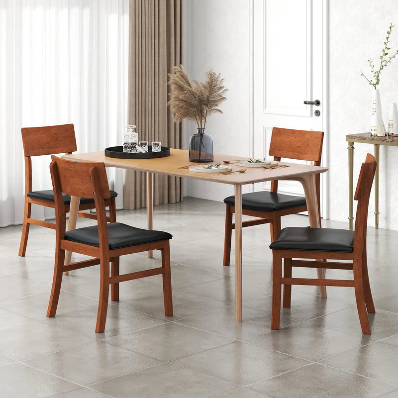 Dining Chairs Set of 2 with Rubber Wood Legs and Faux Leather Upholstered Seat-Black by DirectDeals
