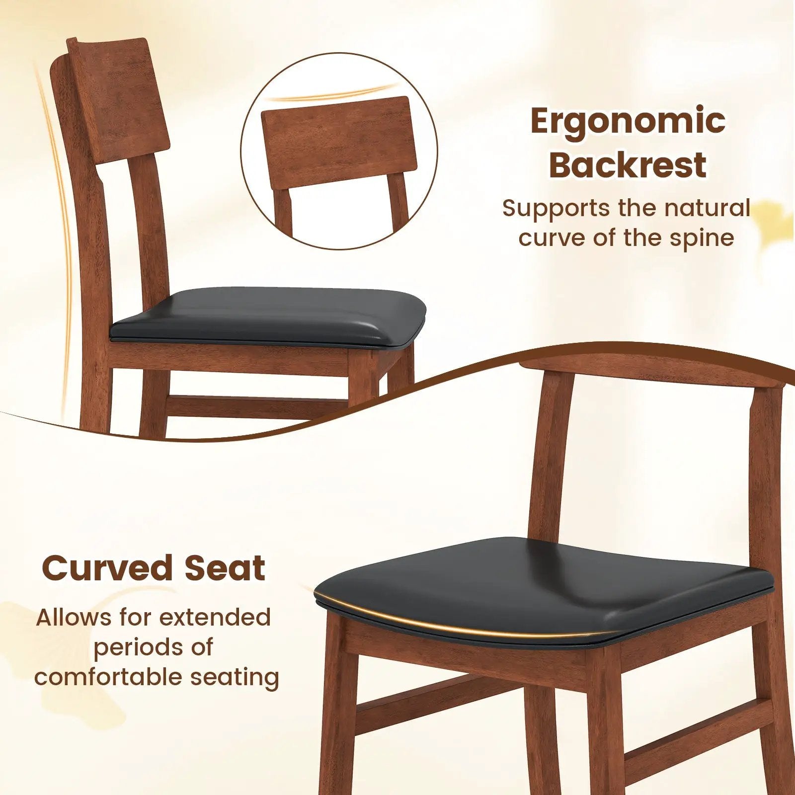 Dining Chairs Set of 2 with Rubber Wood Legs and Faux Leather Upholstered Seat-Black by DirectDeals