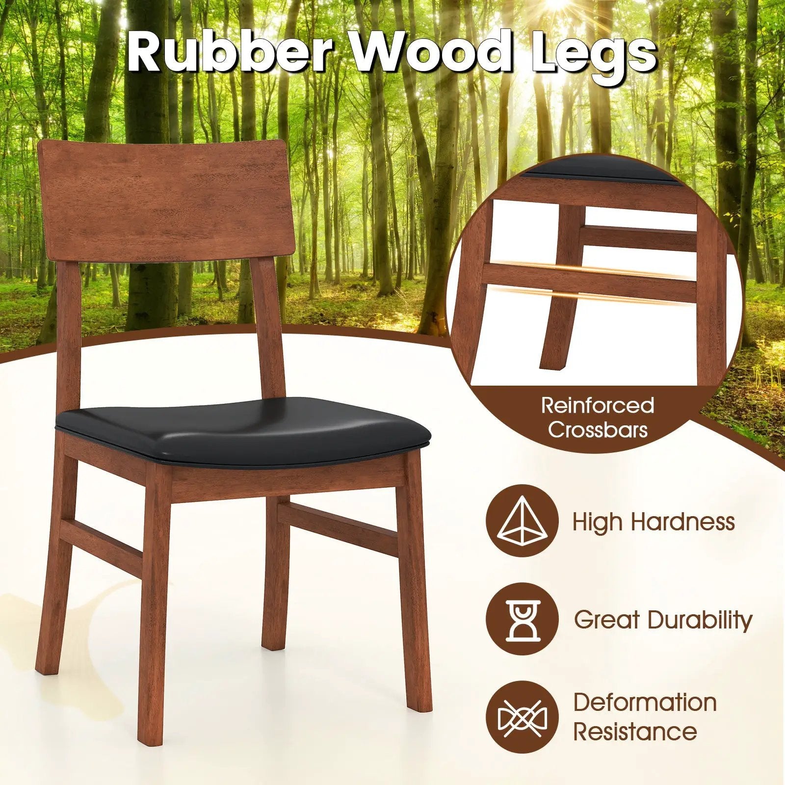Dining Chairs Set of 2 with Rubber Wood Legs and Faux Leather Upholstered Seat-Black by DirectDeals