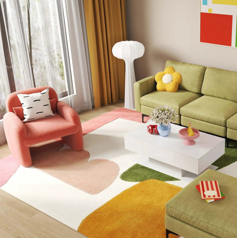 Living Room Deluxe Furniture Set-Accent Chair+Modular L-Shaped Sectional Sofa+LED Coffee Table by DirectDeals